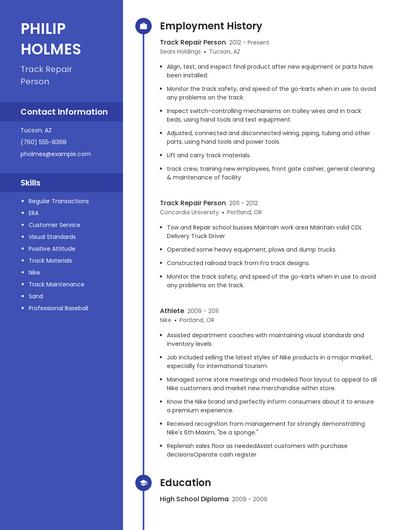 Track Repair Person Resume