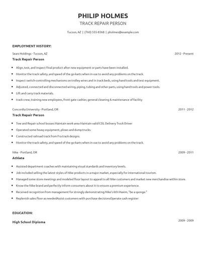 Track Repair Person Resume