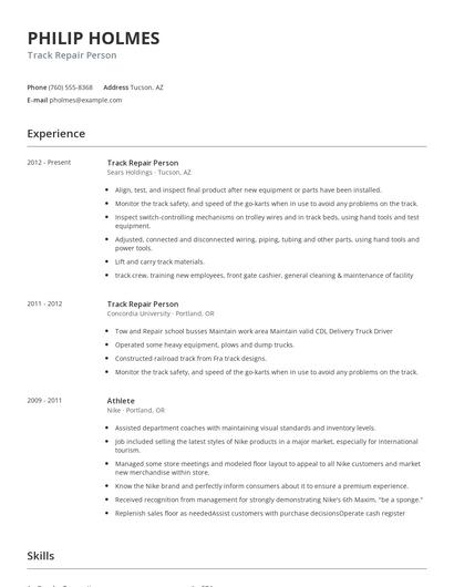 Track Repair Person Resume