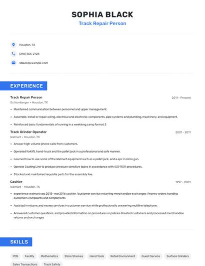 Track Repair Person Resume