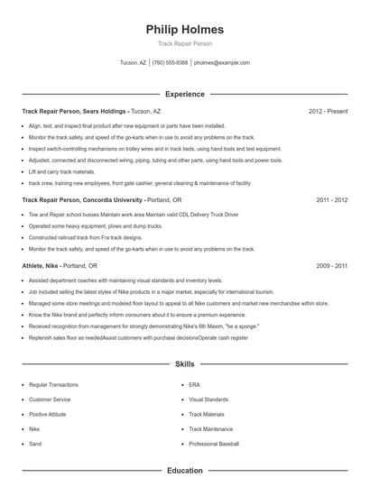 Track Repair Person Resume