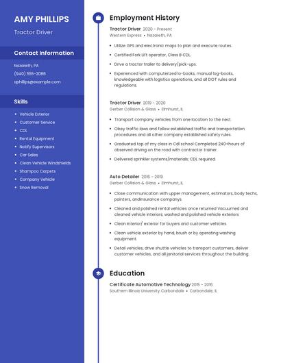 Tractor Driver Resume