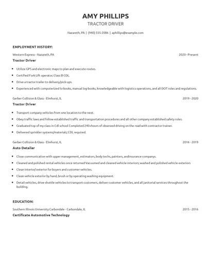 Tractor Driver Resume