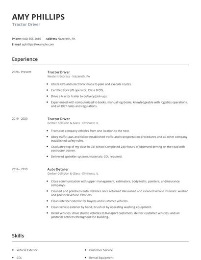 Tractor Driver Resume