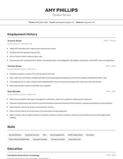 Tractor Driver Resume