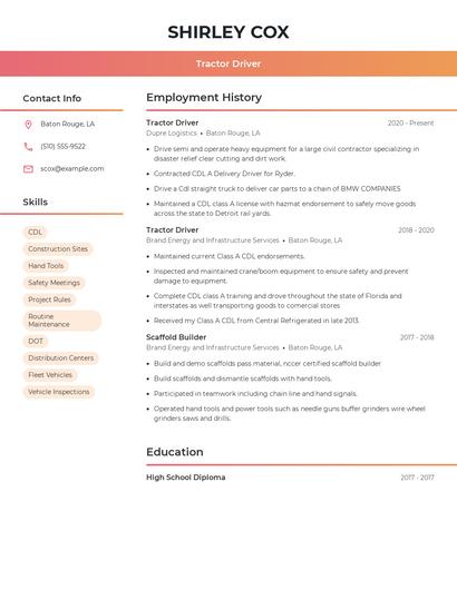 Tractor Driver Resume