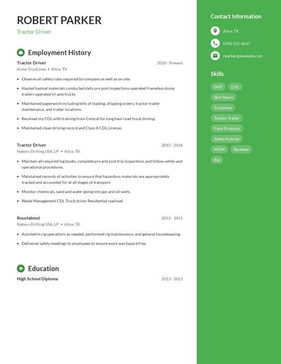 Tractor Driver Resume