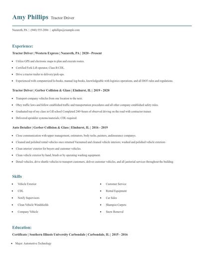 Tractor Driver Resume