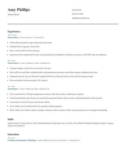 Tractor Driver Resume