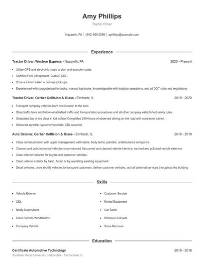 Tractor Driver Resume