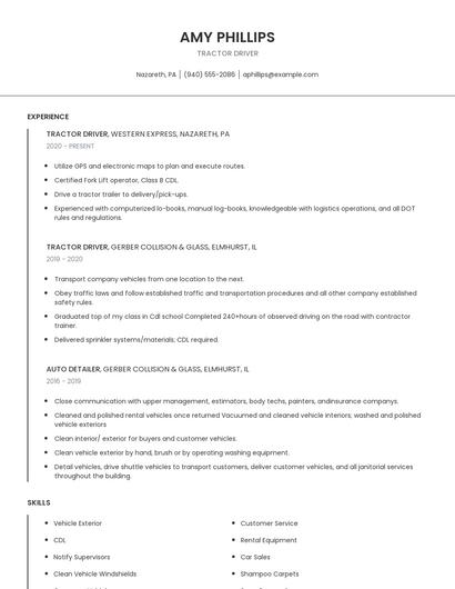 Tractor Driver Resume