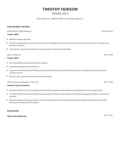 Trader JOE's Resume