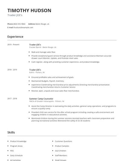 Trader JOE's Resume