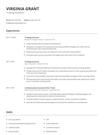 Trading Assistant Resume