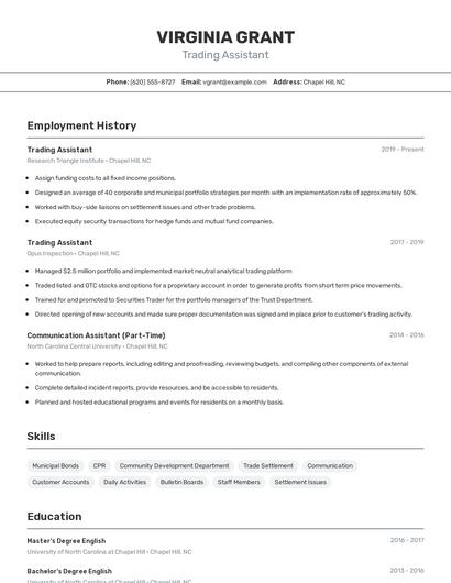 Trading Assistant Resume