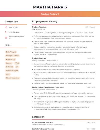 Trading Assistant Resume