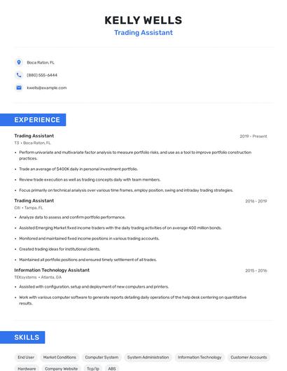 Trading Assistant Resume