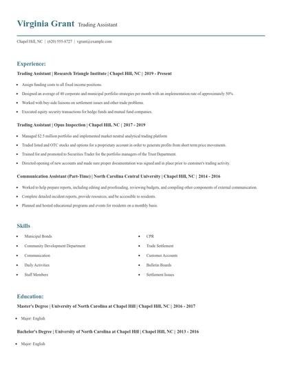 Trading Assistant Resume