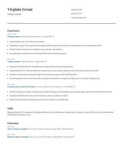 Trading Assistant Resume