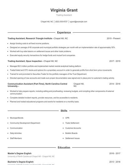 Trading Assistant Resume