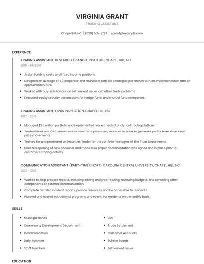 Trading Assistant Resume