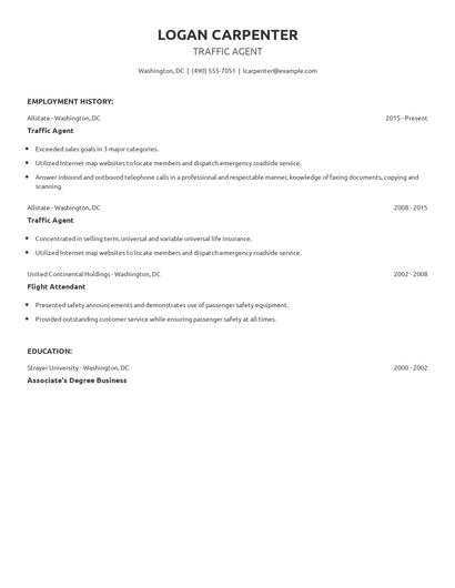 Traffic Agent Resume