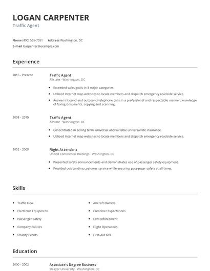 Traffic Agent Resume