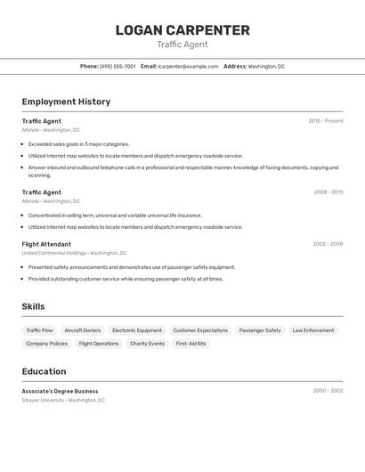 Traffic Agent Resume