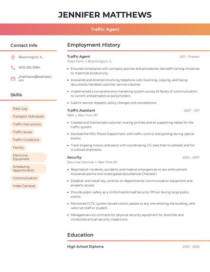 Traffic Agent Resume