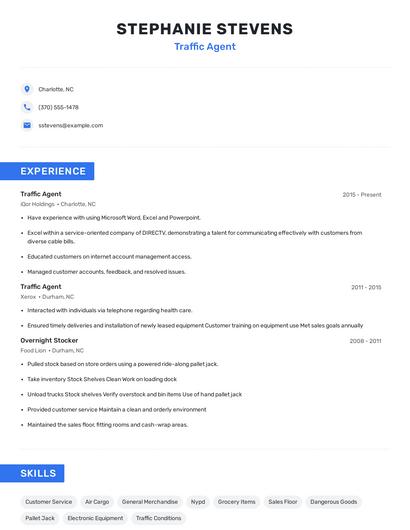 Traffic Agent Resume