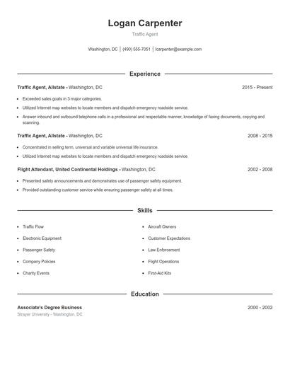 Traffic Agent Resume