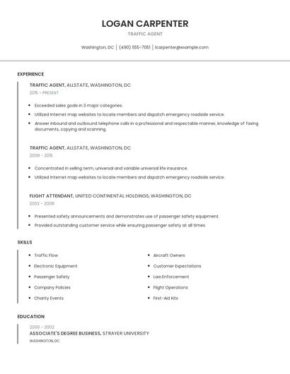 Traffic Agent Resume