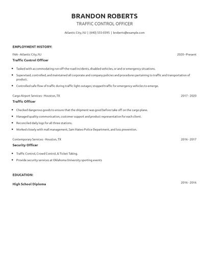 Traffic Control Officer Resume