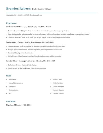 Traffic Control Officer Resume