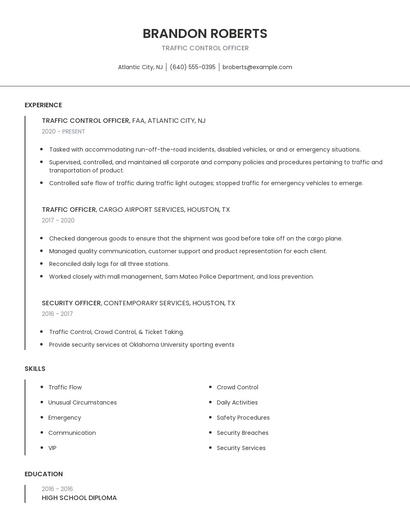 Traffic Control Officer Resume