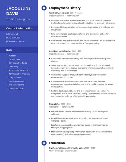 Traffic Investigator Resume