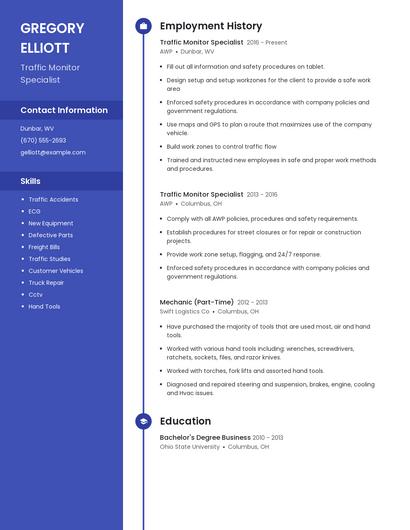 Traffic Monitor Specialist Resume