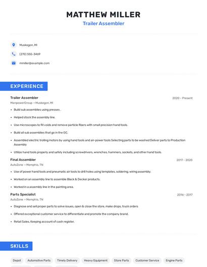 Trailer Assembler Resume