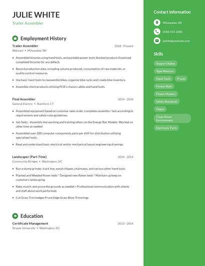 Trailer Assembler Resume