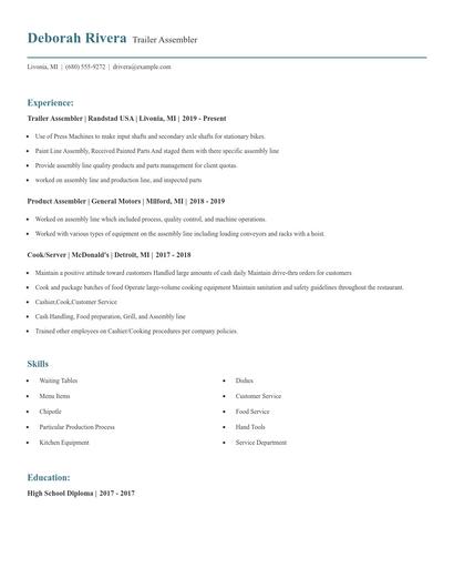 Trailer Assembler Resume