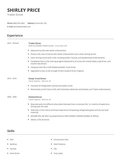 Trailer Driver Resume