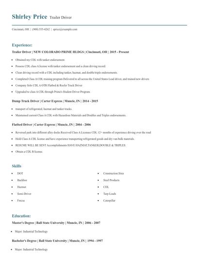 Trailer Driver Resume