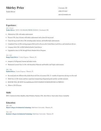 Trailer Driver Resume