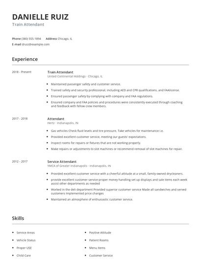 Train Attendant Resume