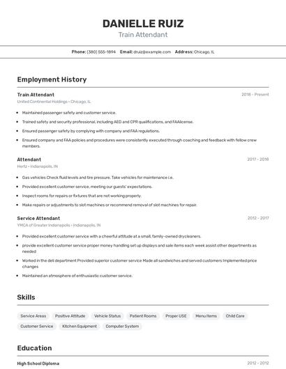 Train Attendant Resume