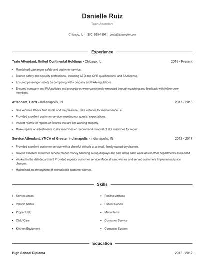 Train Attendant Resume