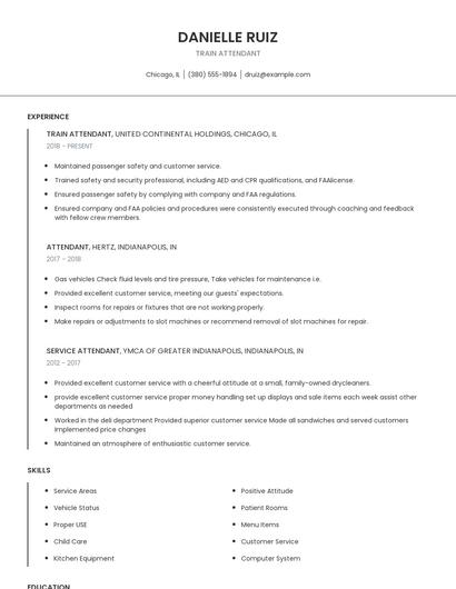 Train Attendant Resume