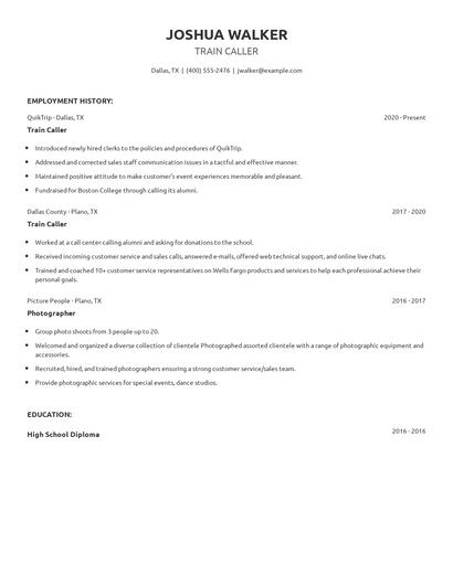 Train Caller Resume
