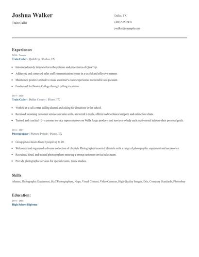 Train Caller Resume