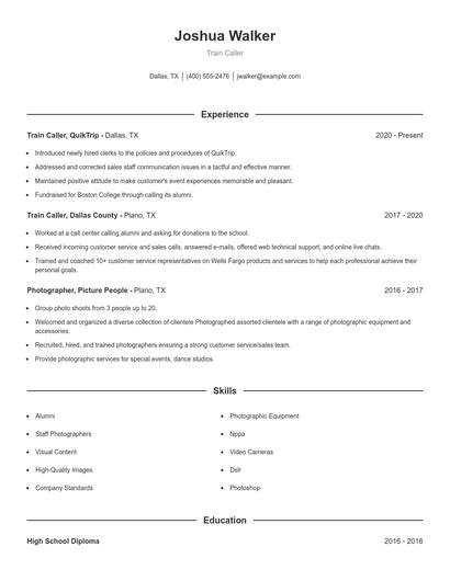 Train Caller Resume